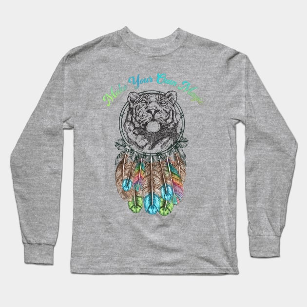 Make Your Own Magic, Rainbow Tiger Dream Catcher Long Sleeve T-Shirt by Kylie Paul